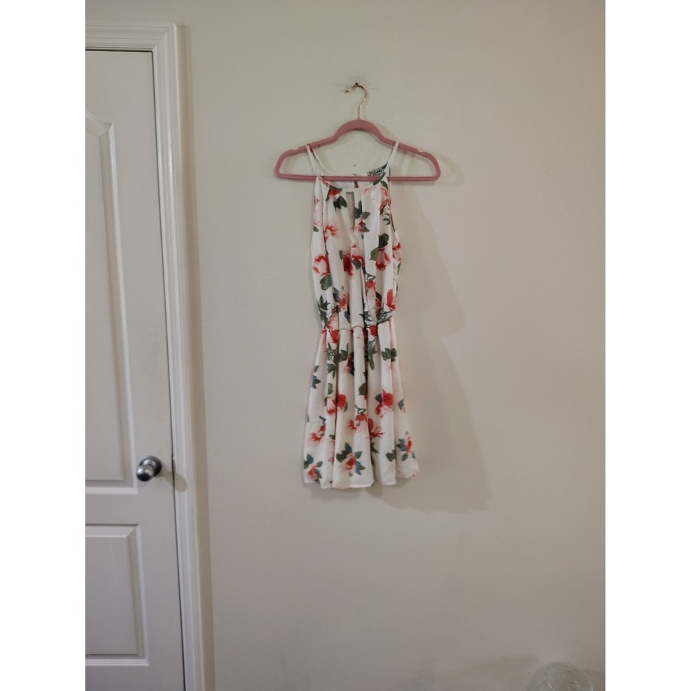 J for Justify Womens Floral Halter Mini‎ Dress White Red Rose Print Size Large